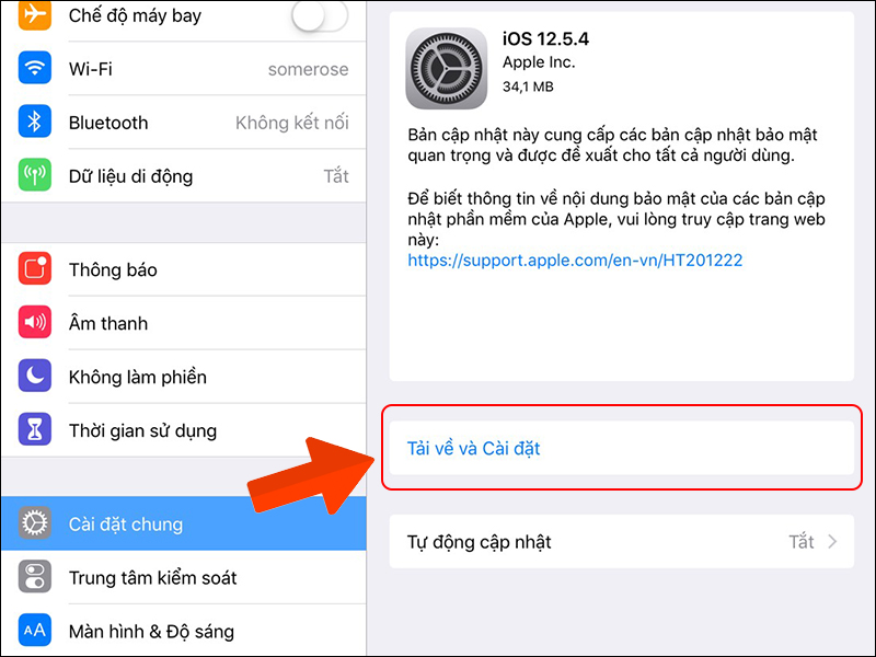 Giao diện cập nhật phần mềm trong cài đặt